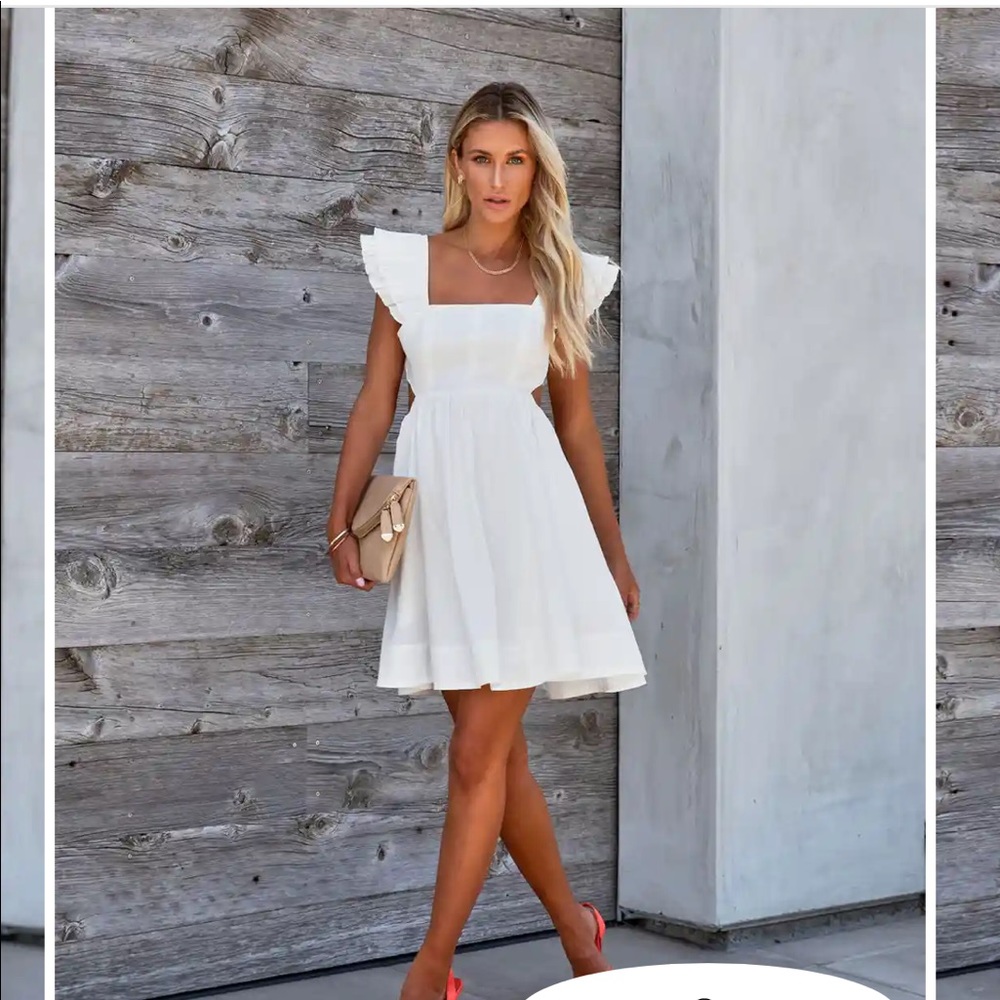 Vici Cabaneta Cotton Pocketed Babydoll Dress in White - Size Small